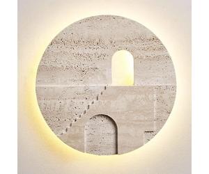 Wall Lamp Modern Travertine LED Wall Sconce, Round Architectural Design Art Light, Hardwired Indoor Backlight Fixture for Living Room, Bedroom, Hallway, Gallery, No Flicker T-155