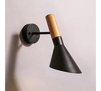 Wall Lamp,Nordic Wall Lights Wood Wall Lamp with Geometric Metal Shade, Indoor Reading Light Headboard Lamp Minimalist Study Living Room Balcony Stairs E27 Lighting Fixture/Black