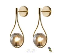 Wall Lamp Sconces Modern Design, Golden Metal Mid Century Style with Smokey Grey Globes, Ideal for Living Room or Bedroom Reading Light