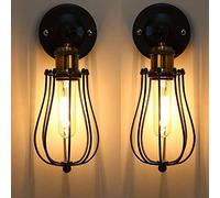 Wall Lamp Vintage Industrial Adjustable Metal E27 Base Wall Sconce Antique Wire Cage Rustic Retro Style for Bedroom Living Room Dining Table, 2 Packs