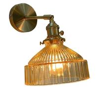 Wall Lamp Vintage Wall Lamps Pleated Galss Shade Edison Sconces Wall Lighting Copper Base Layer Adjustable Arm Wall Light Fixtures for Bedroom Living Room Kitchen Hallway Bathroom (Color : Orange)