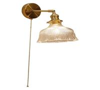 Wall Lamp Wall Sconces with Pull Chain Glass Shade Bedside Vintage Wall Lamps Copper Industrial Wall Lights for Living Room, Bedroom, Hallway, Kitchen, Farmhouse, Hotel, E27 Base ( Color : Transparent