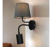 Wall lamp with LED Reading arm Fabric Metal Grey Double Switch Reading Light for Bedroom Living Room E27 & GU10 Wall Light Adjustable Inside