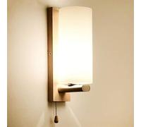 Wall Lamp Wooden Glass LED Pull Switch Indoor Lighting Fixture Bedroom Bedside Mount Sconce,Hanging Lights