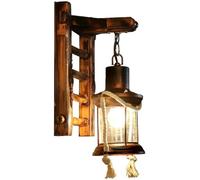 Wall lamp, Wooden Retro Wall Light Iron Industry Antique Living Room Kerosene Wall Lamp E27 Glass Lampshade Indoor Wall Sconce for Living Bar Coffee Shop Dining Room Stair Lantern