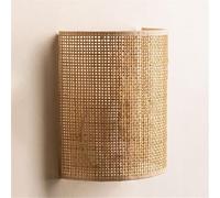 wall lamps for bedroom Handwoven Rustic Bamboo Light for Bedroom Bedside Lighting Boho Chic Decor Living Room Hallway Cafe Apartment Lighting(Linen)