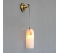 wall lamps for bedroom Nordic Alabaster Gold Brass with Natural Marble Shade H65 Solid Brass E14 Adjustable Pendant Light for Bedroom Living Room