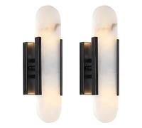 Wall Lamps for Bedrooms Set of 2 Plug in Modern Minimalist Design Art Wall Light Postmodern Iron Wall Sconce Creative Marble Wall Lamp Fixture Bedroom Bathroom Wall Lamps Living Room (Color : Black,