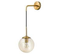 Wall Light 1 Light Vintage Wall Sconce with 5.9" Globe Glass Shade in Satin Brass Colour, Bedroom Bedside Lighting Suitable for Living Room & Hallway Restaurant Loft