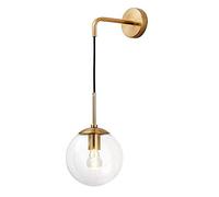 Wall Light 1 Light Vintage Wall Sconce with 5.9" Globe Glass Shade in Satin Brass Colour, Bedroom Bedside Lighting Suitable for Living Room & Hallway Restaurant Loft