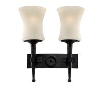 Wall Light 2 Light Black Metal Sanded Glass Shades Twin E27 Traditional Dimmable