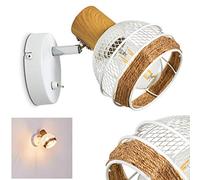 Wall Light Bariloche, Adjustable Wall lamp Made of Metal/Wood/Hemp Rope in White/Chrome/Nature, 1-Flame, E27, Wall spot in Lattice Optic with on/Off Switch on The housing, Without Bulb