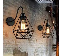 Wall Light Bedroom Corridor Metal Black Retro Wall Lamp E27 Modern Creative Simplicity Wall Sconce Cage Lighting Fixture Shade Indoor Decoration for Living Room Kitchen, 2 Pieces