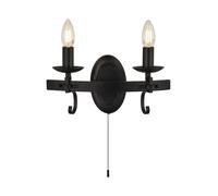 2 Light Bulbs Black Finish Wall Fitting Bracket Light Candle Lamp Style Holders
