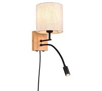 TRIO Leuchten Nilam 212879236 Wall Light, Natural Wood, Lampshade, Without 1x E27, Reading Arm with 3.1 Watt LED, Flex Connect