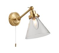 Wall Light Brass Faraday IP44 Satin Clear Glass Endon 93854