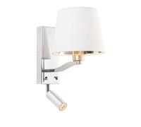 Wall Light Bright Nickel Plate & Vintage White Fabric 40W E14 & 3W LED