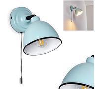 Wall Light Catharine, Adjustable wall lamp Made of Metal in Turquoise/White/Black, 1-Flame, 1 x E14 Socket, wall spot in Retro Design, with Pull Cord to Switch on/Off, Without Bulb