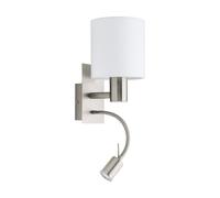 Loops Wall Light Colour Satin Nickel Shade White Fabric Bulb E27 LED 1x40W 1x3.5W in Metallics Loops Metallics