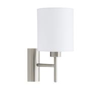 Wall Light-Colour Satin Nickel-Shade White-Fabric-Rocker Switch-Bulb E27-1x60W - Indoor Interior Lounge Dining Hallway Mounted Sconce Modern