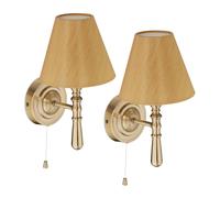 Wall Light Fabric Lampshade Hallway Sconce Bedroom Set of 2 E14 Pull Switch