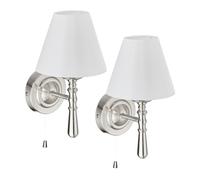 Relaxdays Wall Light, Set of 2, with Fabric Lampshade, Pull Switch, E14, 28x16x19 cm, Hallway & Bedroom, Silver/White
