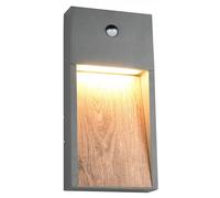 Wall Light Grey Salmon IP44 Anthracite & Imitation Wood PIR Motion Sensor Trio