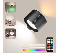 Wall Light Indoor, Wall Lamp Dimmable with Remote and Touch Control 360° Rotate Wireless Wall Lights, 9 RGB Battery Operated Wall Lights, LED Wall Sconce with Timer Function for Living Room Bedroom