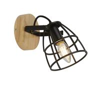 Wall Light Matt Black & Wood Spotlight E14 Dimmable Indoor IP20 Reading Lamp