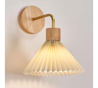 Wall Light,Medieval Pleated Skirt Wall Lamp, Retro Wooden Sconce with Fabric Shade, E27 Bedside Light Fixture, Vintage Industrial Wall Lighting for Bedroom Decor