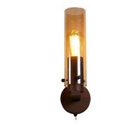 Wall Light Mocha Metal Amber Glass Shade E27 Indoor Lamp with Toggle Switch