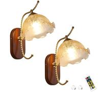 Wall Light Operated Wall Sconces Set of Two, Dimmable ed Glass Wall Light, Not Wires ed Wall Lamp with Remote Control for Living Room, Bedroom (Si