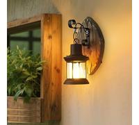 Wall Light Retro Vintage Indoor Wall Mount Light Fixture 220V Wooden Rustic Sconce Lamp for Restaurant, Aisle, Corridor, Entrance, Bar, Home, Farm, E27（LED/ Halogen not include）-14*31cm, Black