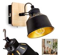 Wall Light Safari, wall lamp Made of Metal/Wood in Black/Chrome/Gold/Light Brown, Adjustable Light, Retro/Vintage Design, Light Effect and on/Off Switch on the housing, 1-Flame, E14, Without Bulb