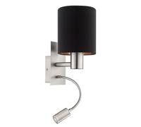 Wall Light Satin Nickel Shade Black Copper Fabric Bulb E27 LED 1x40W 1x3.5W Loops Copper One Size