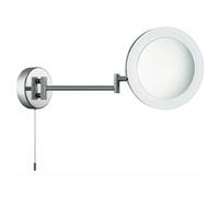 Searchlight Magnifying LED mirror, chrome-coloured/frosted, IP44, Ø 20 cm