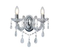 2 Light Bulbs Crystal Glass Chrome Wall Fitting Bracket Light Clear Crystal Drop