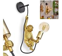 Wall Light Suardi, wall lamp Made of Metal/Plastic in Black/Gold, 1-Flame, 1 x E27, Without Bulb, wall spot in Retro/Vintage Design with Figure of a Monkey