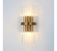 Wall Light, Wall Sconces, Clear Crystal Pillar Sconce Lighting Postmodern 2 Bulbs Gold Flush Mount Wall Light Modern Decorative Wall Lamp Compatible with Bedroom Restaurant Hotel Stair Hallway, B (Col