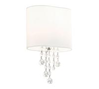 Wall Light White Oval Fabric Shade Crystal Accent E14 Rocker Switch Dimmable