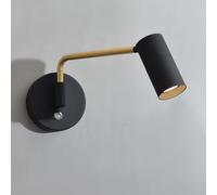 Wall Light with Switch, Matte Black and Gold Wall Sconce with Adjustable Lampshade, 180° Long Arm Vintage Indoor Wall Lamp, Bed Lamp for Bedroom Bed, Living Room, Hallway, Stairs, GU10, 1 pack