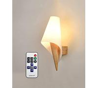 Wall Light,Wooden Wall Sconces Battery Operated Dimmable Wall Lamp With Remote, Not Wires and Hardwired Fixture, Battery Powered Wall light Torch Candle Art Decor for Bed
