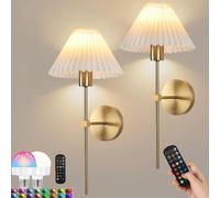 Wall Lights 2 Pcs LED Walls Lamp Long Battery Indoor RGB Walls Lamp Powerless Gold Retro Walls Lighting Wireless Dimmable With Remote Control Bedside Lampshade Fa