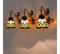 Wall Lights 3 Flame Sconce Retro Stained Glass Lampshade Wall Lamp Mermaid Corridor Bathroom Mirror Living Room Candle Light Wall Lamp,E