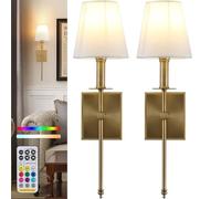 Wall Lights Battery Operated Wall Sconces Set Of 2,Gold Rechargeable Wall Light With Wireless Remote Dimmable,10 Colors Modes Cordless Battery Sconce Indoor Wall Lamp For Bedroom Living Room Hallway(G