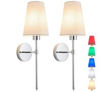 Wall Lights Battery Operated Wall Sconces Set Of 2，Indoor not Hardwired Fabric Shade Fixtures,Rechargeable Wireless Wall Sconces With Dimmable Remote Control,for Bedroom,Farmhouse ( Color : Chrome)