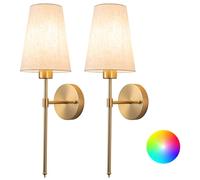 Wall Lights Battery Operated Wall Sconces Set Of 2，Indoor not Hardwired Fabric Shade Fixtures,Rechargeable Wireless Wall Sconces With Dimmable Remote Control,for Bedroom,Farmhouse ( Color : Gold )