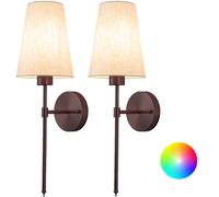Wall Lights Battery Operated Wall Sconces Set Of 2，Indoor not Hardwired Fabric Shade Fixtures,Rechargeable Wireless Wall Sconces With Dimmable Remote Control,for Bedroom,Farmhouse