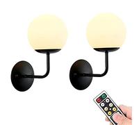 Wall Lights Battery Powered Wall Sconces Set of 2, Not Hardwired Globe Light Fixture, Battery Run Wall Lamp with Remote Dimmable- Wireless, for Living Room, Bedroom, Hallway, Stairs, Study