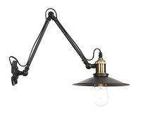 Wall Lights,E27 Industrial Wrought Iron Wall Lamp Double Section Retractable Long Arm Adjustable Wall Sconce Black Finish Brass Head Metal Illumination Lamps